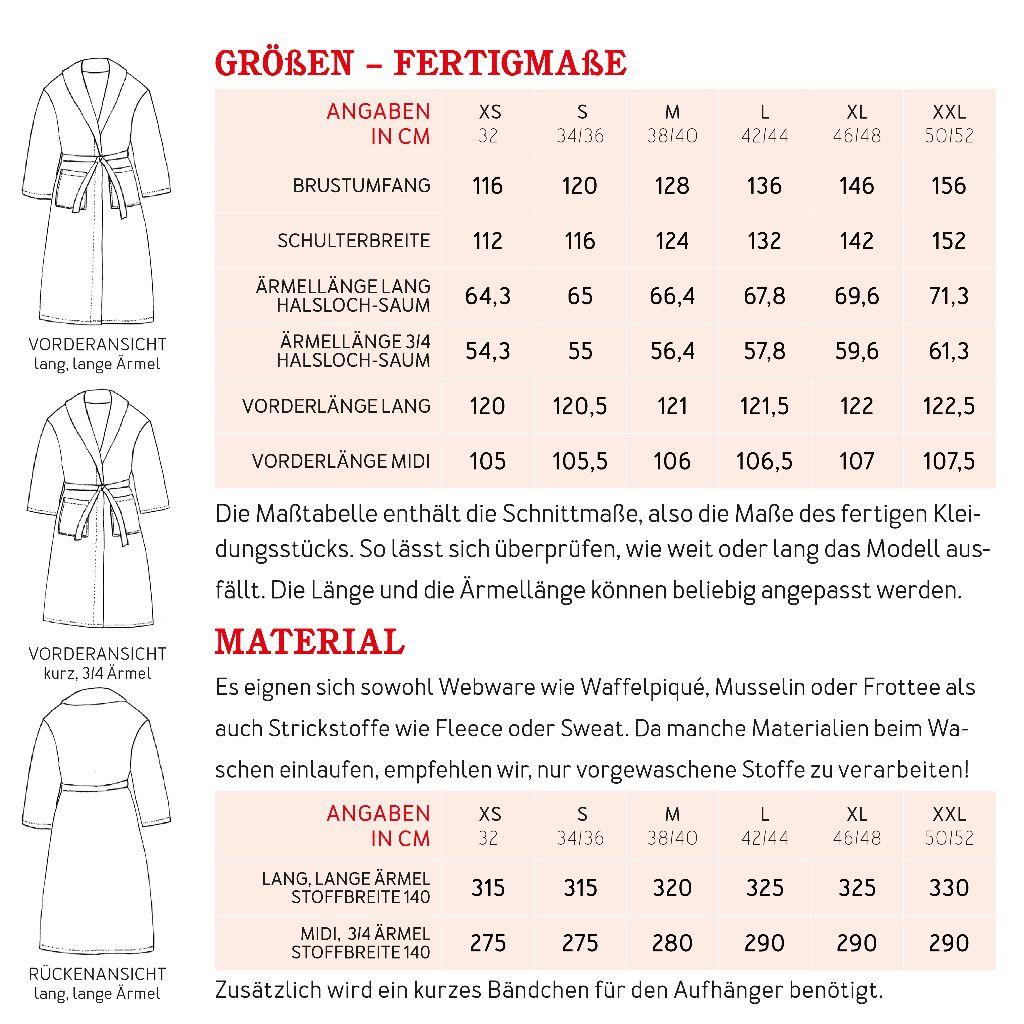 Papierschnittmuster Bademantel Frau Maite XS-XXL